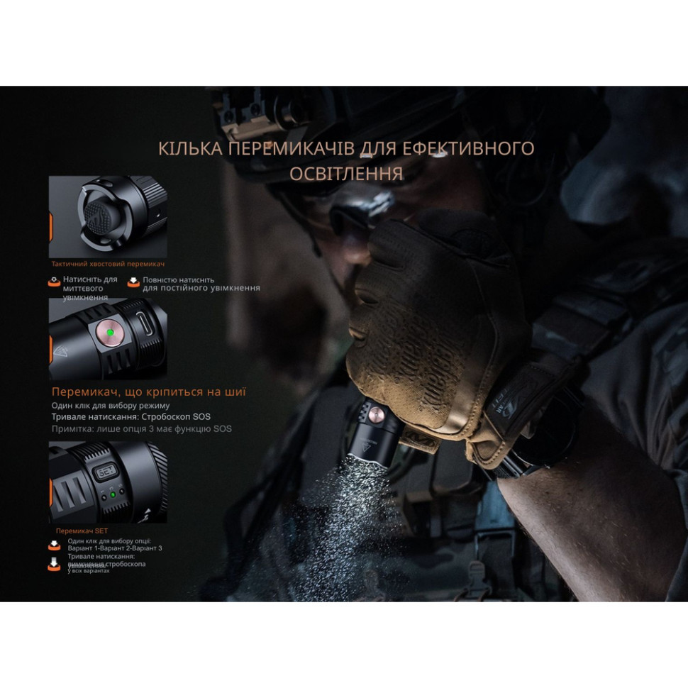 Ліхтар тактичний ручний Fenix PD35R ACE LED 2000 лм + наключний ліхтар CL01 (чорний)  | Лімітована серія Киев - изображение 15