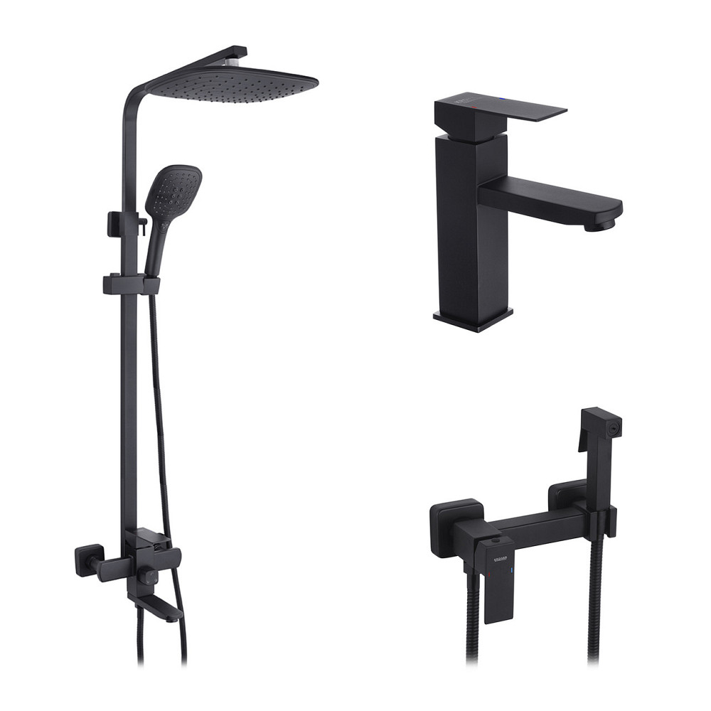 Набір 3 в 1 душова система Kroner Edelstahl Kubus-SCH063 + змішувач Edelstahl Kubus-SCH010 + змішувач Київ - фото 1