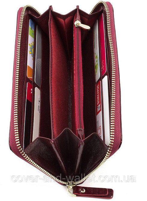 Бордовий лаковий жіночий гаманець на блискавці з ремінцем для руки ST S4001A Київ - фото 3