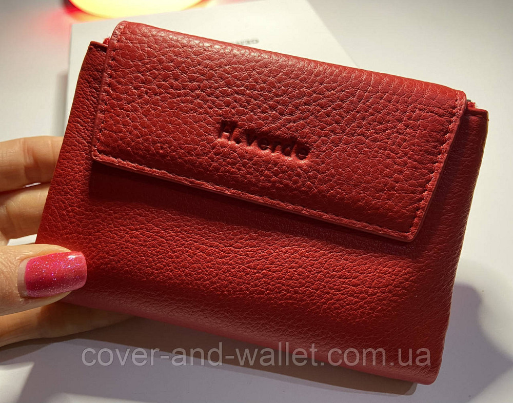 Компактный женский кожаный кошелек красного цвета на магнитах H Verde Киев - изображение 4