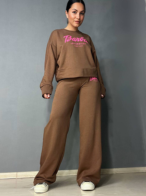 Костюм женский Quzen 485-485 Barbie оверсайз свитшот и брюки палаццо коричневый, коричневый, M Киев - изображение 11