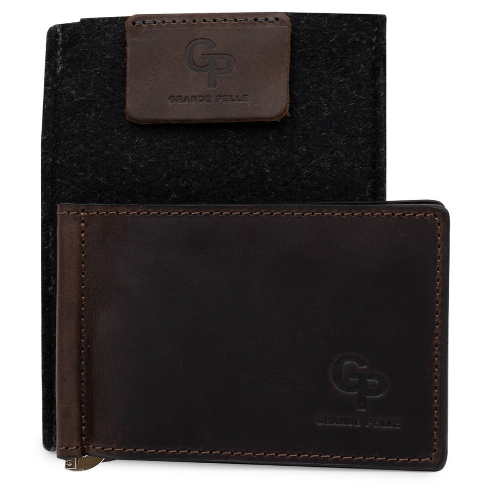 Шкіряний чоловічий затиск для грошей Коричневий (GRANDE PELLE) Київ - фото 1
