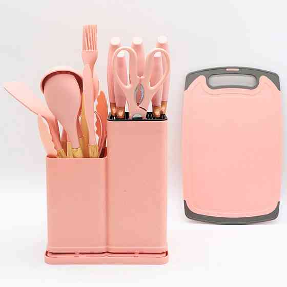 Набір кухонних речей, 19 предметів Kitchen Set, Рожевий / Силіконовий набір для кухні / Кухонний набір Київ