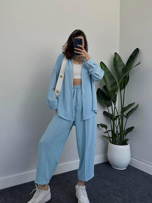 Женский легкий брючный костюм двойка: рубашка и брюки американский креп Одесса - изображение 7