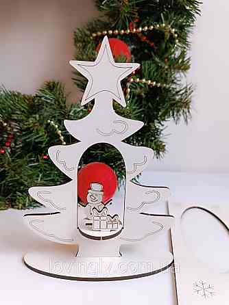 Самозбірна 3D листівка "Ялинка із сніговичком" , листівки для новорічних привітань. Ірпінь