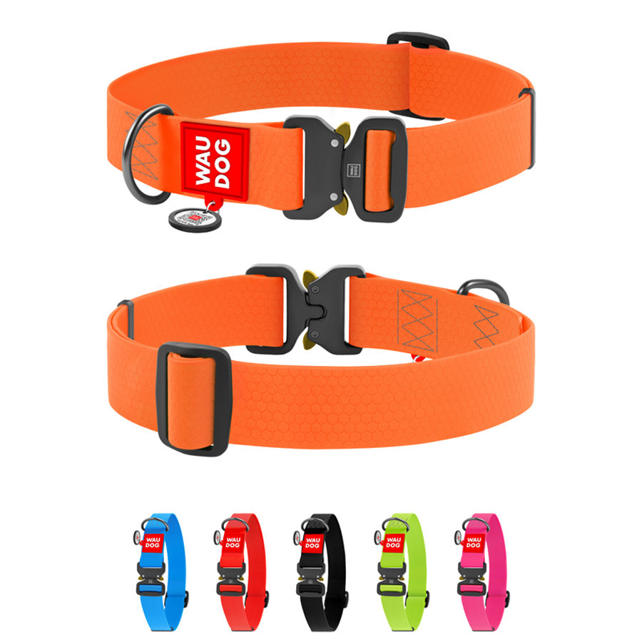 Ошейник для собак водостойкий WAUDOG Waterproof c QR паспортом, металічна пряжка-фастекс, Ш 40 мм, Дов 46-70 см, помаранчевий Київ - фото 1