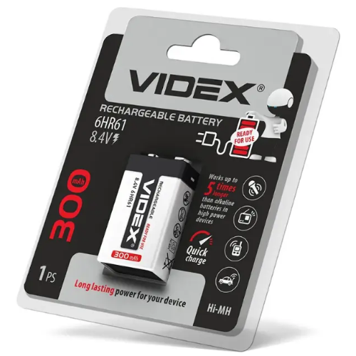 Акумулятор 9V/6HR61 NiMh 300mAh (бл-1шт) Videx Житомир