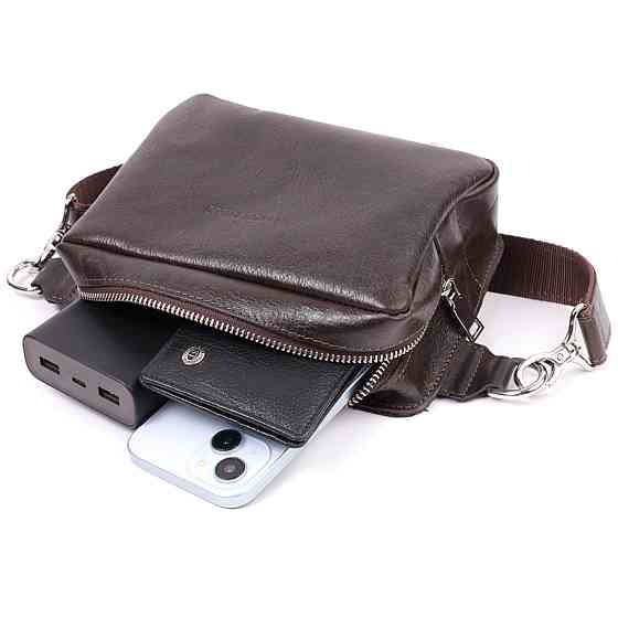 Прямоугольная сумка бананка из качественной натуральной кожи GRANDE PELLE 22575 Коричневый Киев