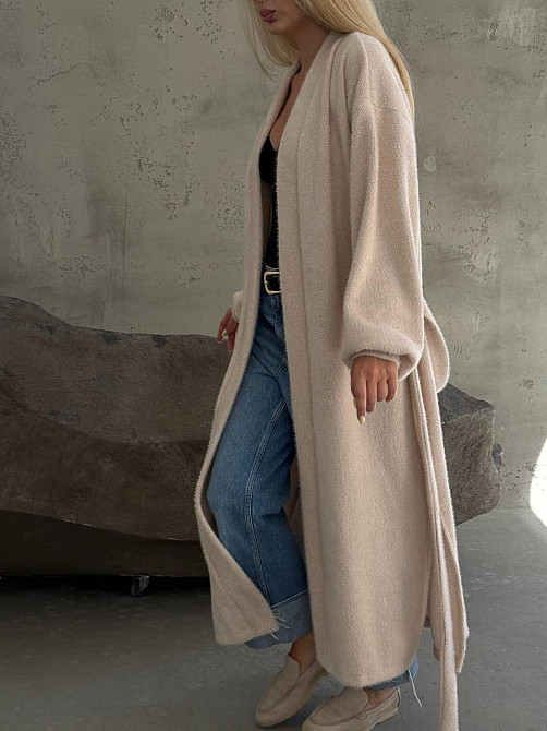 Жіночий затишний оверсайз кардиган із поясом альпака Бежевий Одеса - фото 6