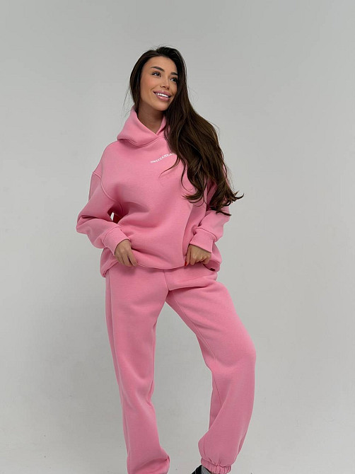Жіночий стильний спортивний костюм-двійка: худі + штани, тринитка Пен'є на флісі турція Рожевий, 42/44 Одеса - фото 3