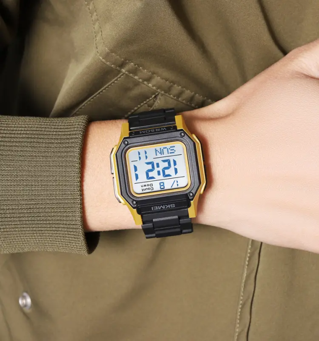 Часы мужские спортивные наручные Skmei 2264 Ч/б с золотистым корпусом Киев - изображение 8