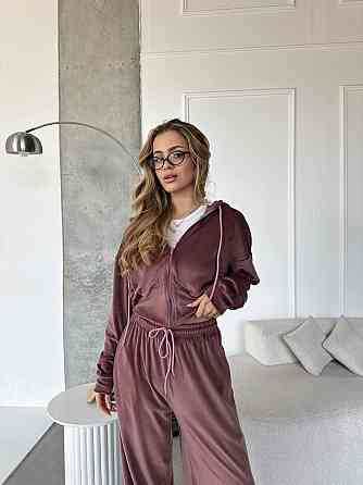 Женский повседневный костюм двойка: кофта и штаны велюр Какао, 46/48 Одесса