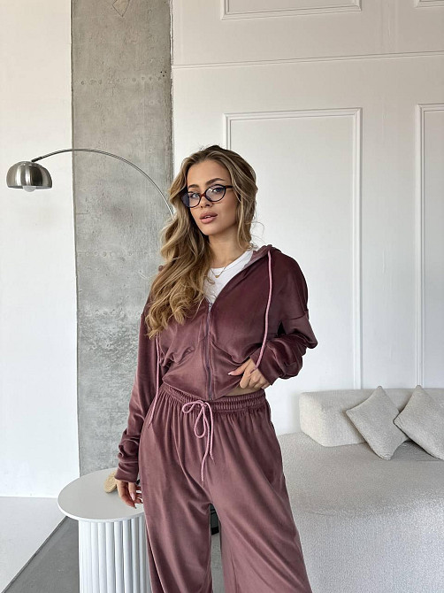 Женский повседневный костюм двойка: кофта и штаны велюр Какао, 46/48 Одесса - изображение 4