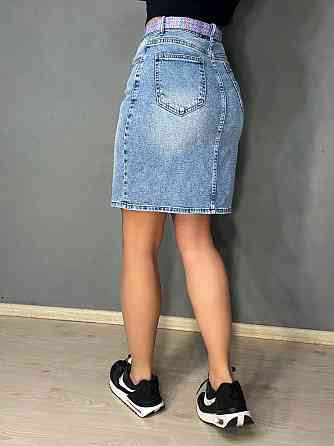 Спідниця жіноча джинсова Vanver 2035 пряма коротка на гудзиках з поясом стрейчева блакитна, блакитний, З2, 32, 86 см, 110 см Київ