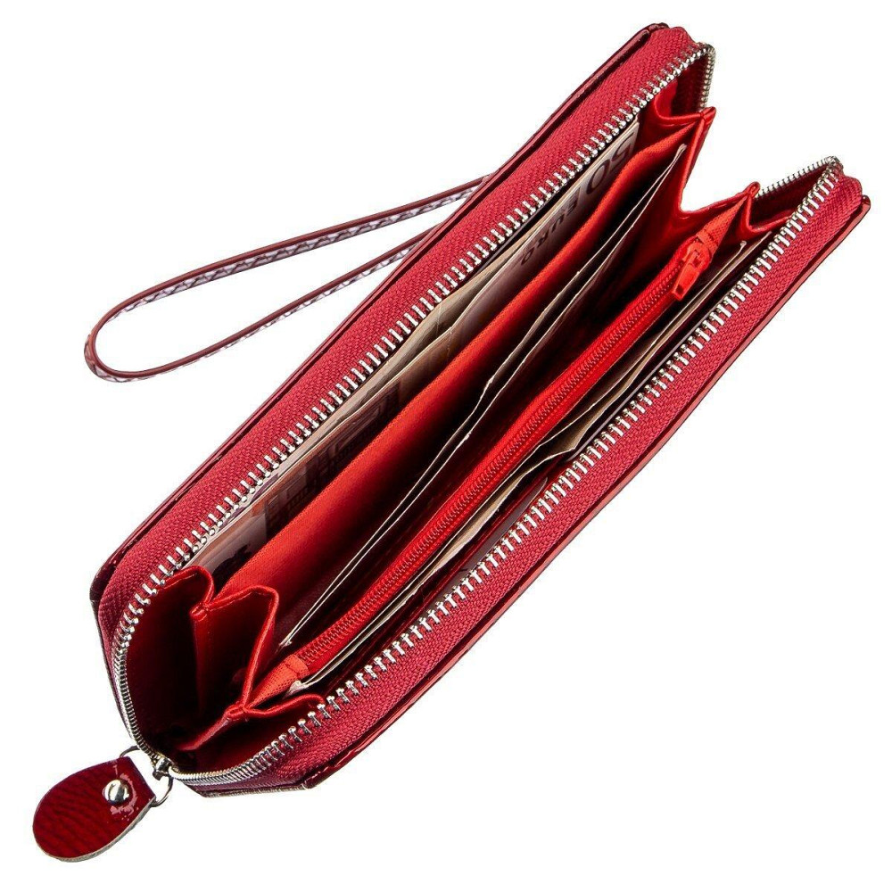 Гаманець жіночий на одну блискавку з екокожі лаковий KIVI 19032 Червоний Київ - фото 3