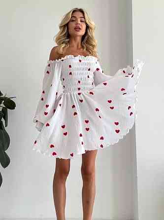 Женское нежное романтичное мини платье с сердечками муслин 100% хлопок Одесса