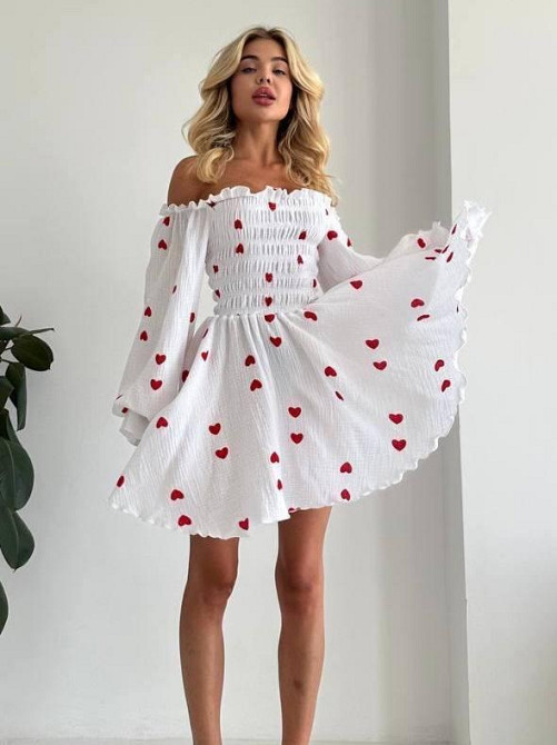 Жіноча ніжна романтична міні сукня з сердечками муслін 100% бавовна Одеса - фото 2