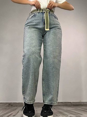 Джинси жіночі DNL 2670 skater mom jeans висока талія з ременем стрейчеві блакитні, блакитний, 26, 26 Одеса - фото 6