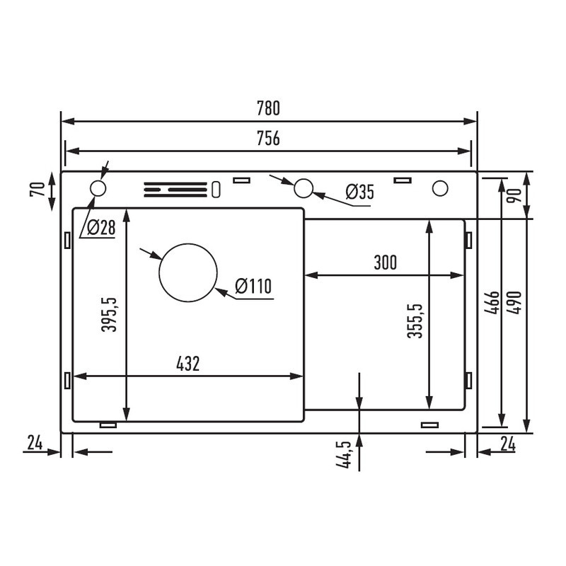 Мийка MIXXUS MH7849L-HK GRAPHITE з нержавіючої сталі глибоке крило з підставкою для ножів (3.0/0.9) Харків - фото 2