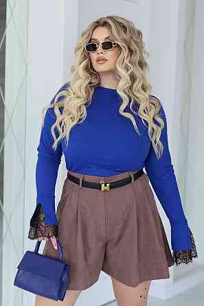 Женский лонгслив рубчик с кружевом Chic Батал 54-56, Электрик Киев