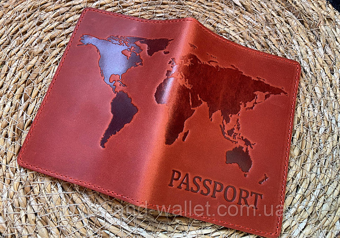 Красная кожаная обложка на паспорт карта мира ST Leather Киев - изображение 3