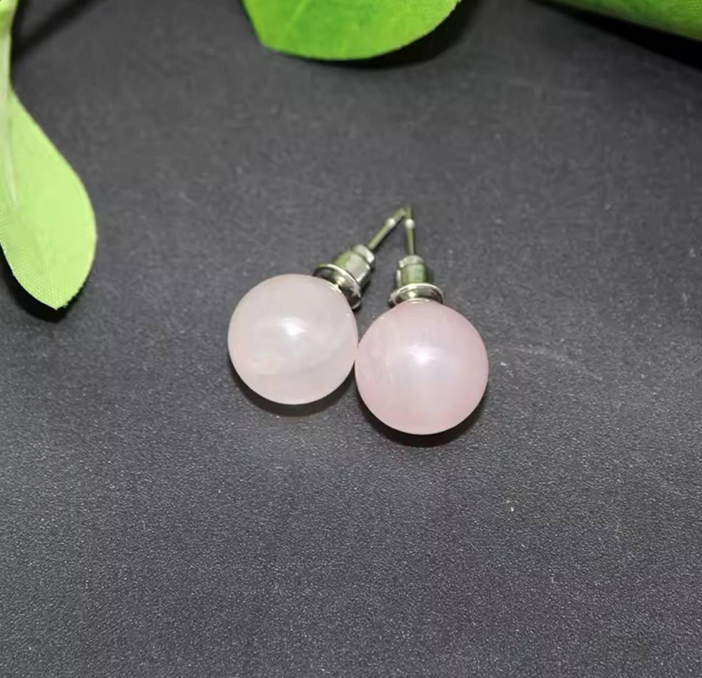 Серьги из розового кварца, круглые серьги из натурального розового кварца, серьги гвоздики. Киев - изображение 5