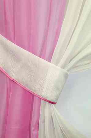 Кухонные шторы VR-Textil № 017к комбинированные с подвязками розовый с бежевым 265х170 см (50-008) Киев