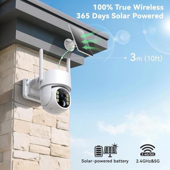 Вулична Wi-Fi камера JWQPO 4 МП 2K із сонячною панеллю 5 Вт, PTZ 270°/90°, PIR, нічним баченням, IP65 Київ