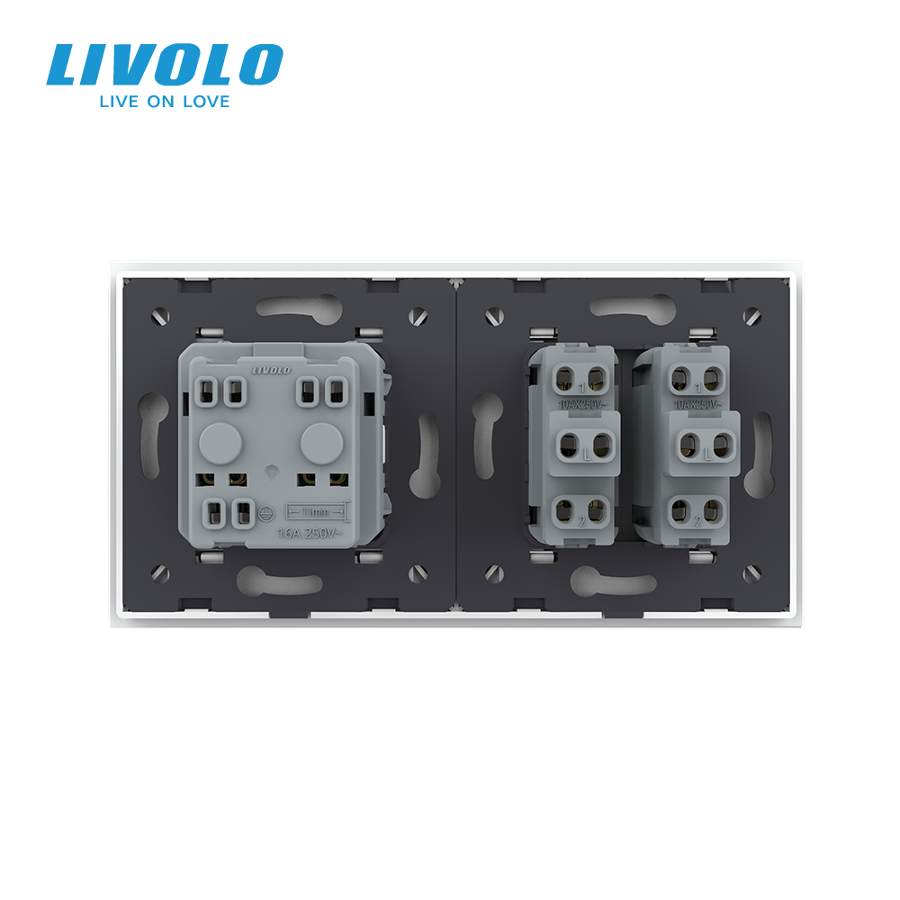 LIVOLO Двоклавішний вимикач з розеткою Livolo білий скло (VL-C7C1EUK2-11) Коломия - фото 8