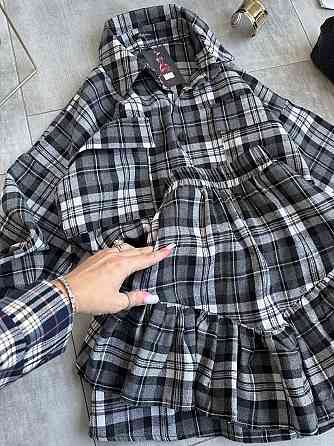 Женский костюм двойка: рубашка и юбка в клетку фланель Черный 2 Одесса