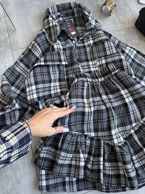 Женский костюм двойка: рубашка и юбка в клетку фланель Черный 2 Одесса - изображение 3