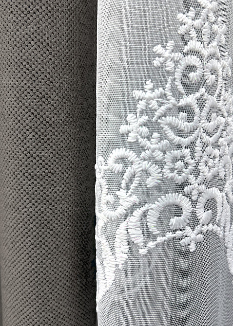 Комплект штор VR-Textil рогожка преміум TERRA LUXE 150х270 2шт і Тюль 400х270 1856ш-1704т Темно-сірий з білим 71-110/3 Київ - фото 5