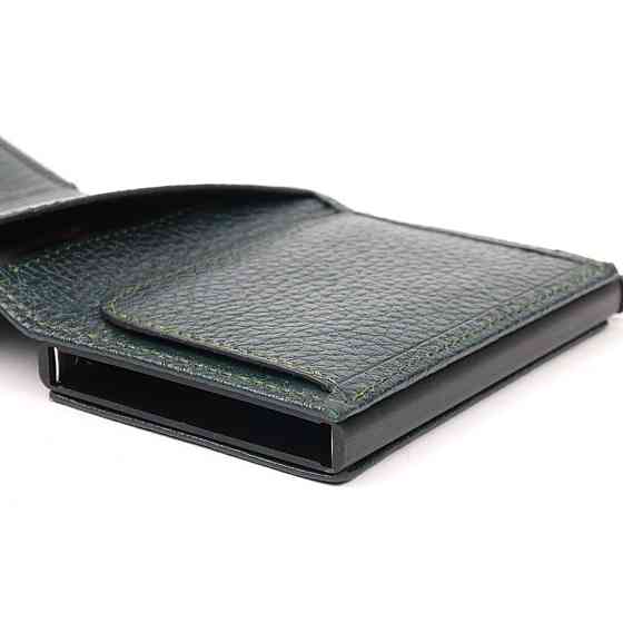 Оригінальна візитниця з натуральної зернистої шкіри KARYA 20976 Зелений Київ