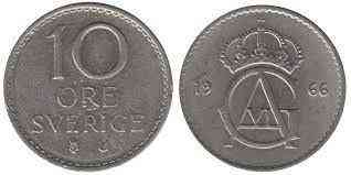 Монета 10 ере. 1966,78,84 рік, Швеція. Полтава