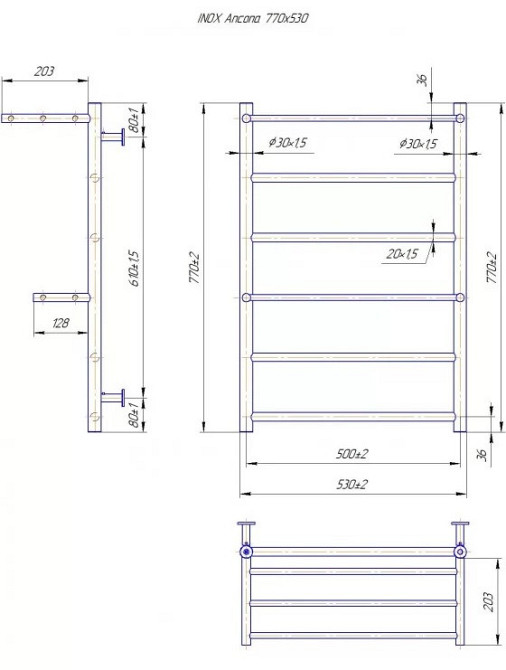 Полотенцесушитель водяной Mario INOX Анкона 770х530/500 с полкой Киев - изображение 5