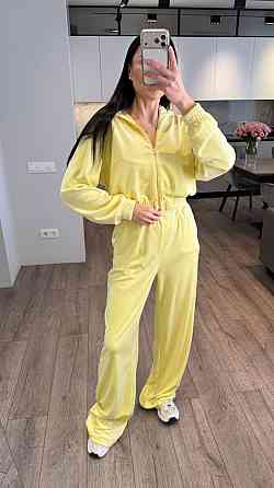 Женский стильный повседневный костюм тройка велюр плюш Лимонный, 44/46 Одесса