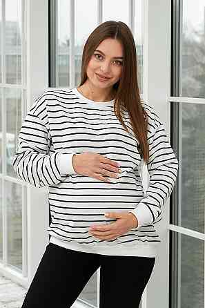 Світшот у смужку для вагітних і мам-годувальниць Rimini 2XL-3XL (50-52) Lullababe Білий з чорним Кривий Ріг