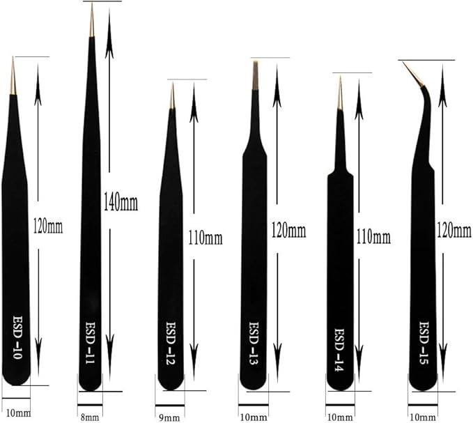 Набор пинцетов 6 шт PT.ESD-10–15, антистатические и антимагнитные, для электроники и ремонта Киев - изображение 3