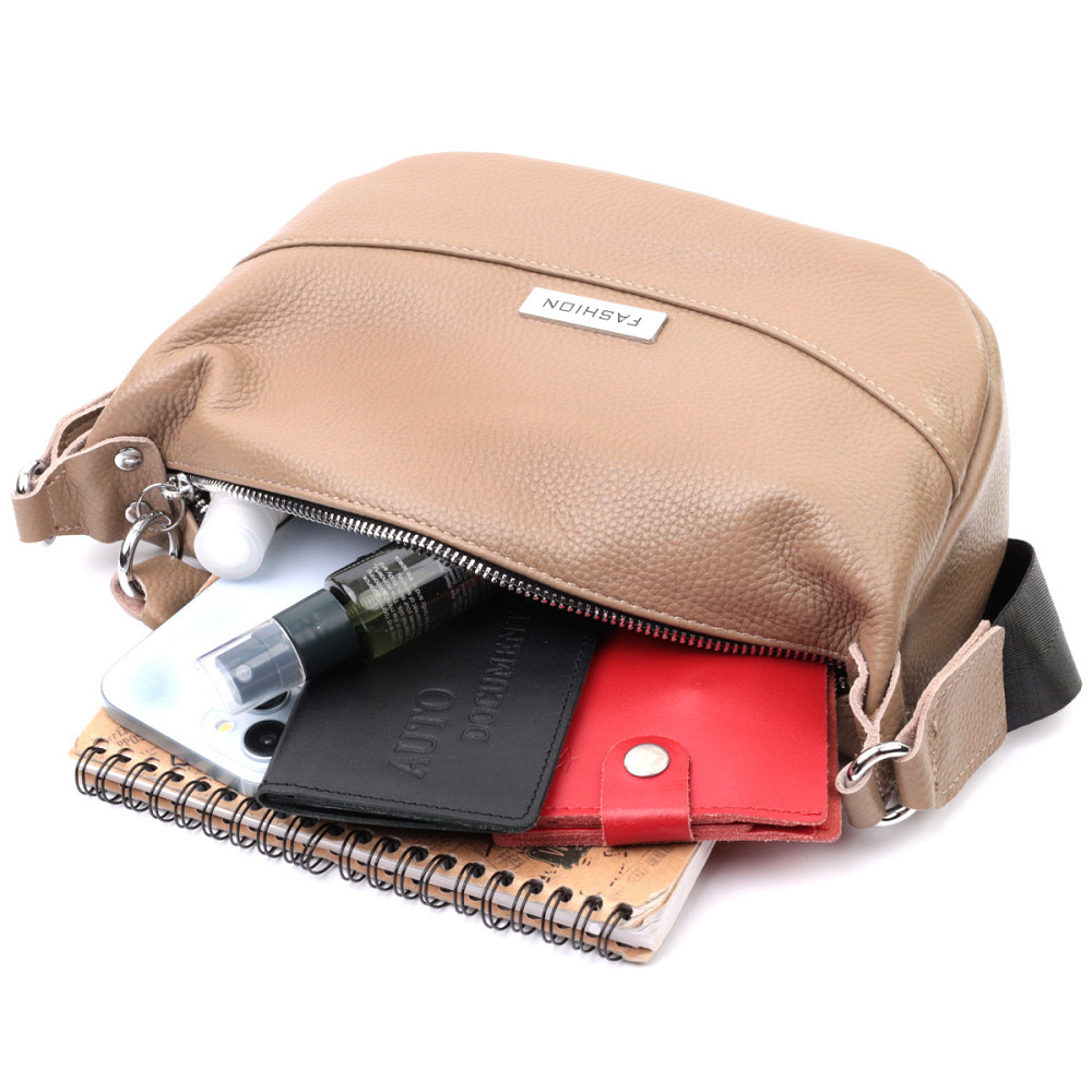 Сумка для женщин из натуральной кожи через плечо с необычным бегунком брелком Vintage 22618 Бежевая Киев - изображение 10