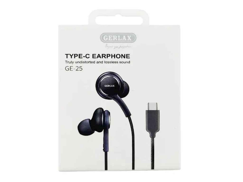 Наушники Type-C GE-25 тканевые черные 1.2м 29347 ТМ Gerlax Киев - изображение 1