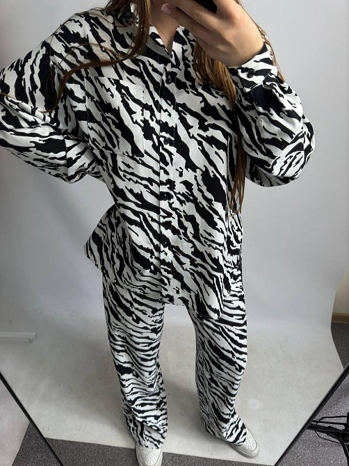 Костюм женский летний лен Черно-Белый Животные принты M-L Харьков - изображение 3