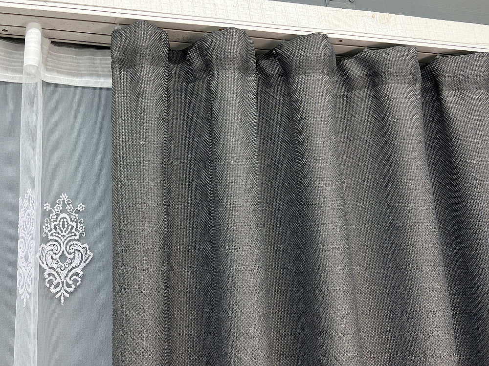 Комплект штор VR-Textil Лен Мешковина 100х270 2шт и Тюль 300х270 288ш-1571т Серый с белым 71-188/1 Киев - изображение 8