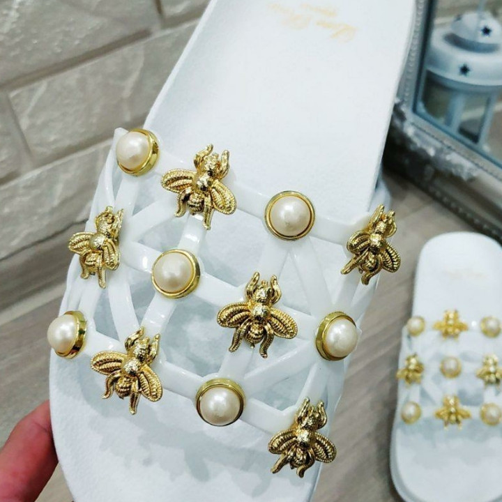 Шлепанци женские белые гуччи мушка и полужемчуг Одесса - изображение 6