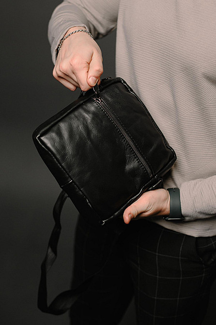 Сумка-мессенджер із натуральної гладкої шкіри ST001 (Чорна) Суми - фото 6