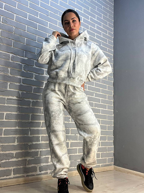 Костюм жіночий Joy One 98596 худі капюшон з джоггерами варений мармуровий утеплений білий, білий, XL Київ - фото 5
