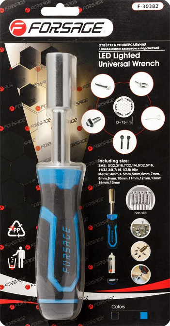 Руків'я з підсвіченням 4LED і універсальним захватом болтів і гайок (4-15мм, L-220мм), в блістері Forsage Одеса - фото 1