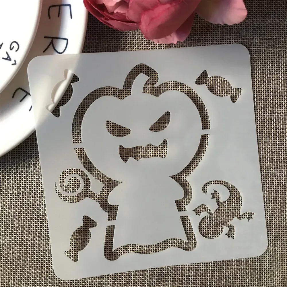 Трафарет Хэллоуин Привидение с конфетами 13 на 13 см серый Киев - изображение 1