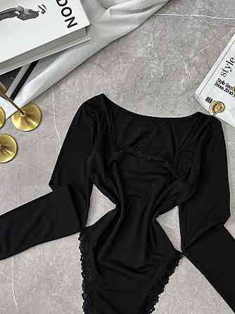 Женский базовый боди с кружевом вискоза Черный Одесса