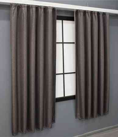 Комплект коротких штор VR-Textil Льон-блекаут Льон Мішковина № 1160ш Сіро-коричневий 130х170см 2 шт (35-0167) Київ