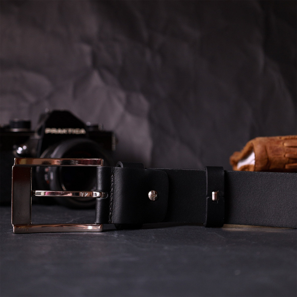 Удобный ремень под джинсы из натуральной кожи GRANDE PELLE 11683 Черный Киев - изображение 7